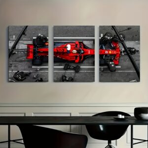 Affiche Triptyque Formule 1 – Pit Stop Ferrari – Déco Murale Sport Automobile