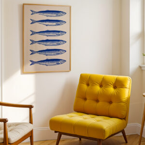Affiche Sardines Bleues – Illustration Murale Style Gravure pour Cuisine & Décoration Bord de Mer