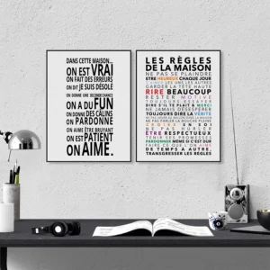 Affiche "Les règles de la famille" – Décoration murale citation maison & valeurs familiales