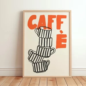 Affiche Café graphique aux tasses empilées – poster déco cuisine