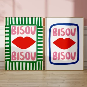 Affiche murale Bisou graphique colorée pour décoration intérieure moderne