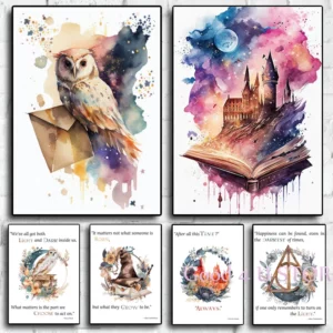 Affiches Aquarelle Harry Potter avec Citations – Décoration Magique & Poétique