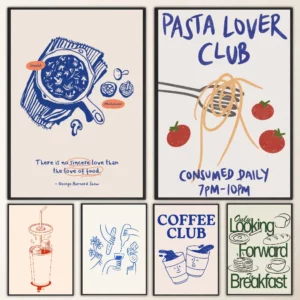 Affiche murale Pasta Lover Club – poster déco cuisine graphique