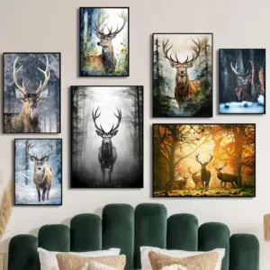 Duo d’Affiches Cerf en Hiver – Décoration Murale Nature & Ambiance Scandinave