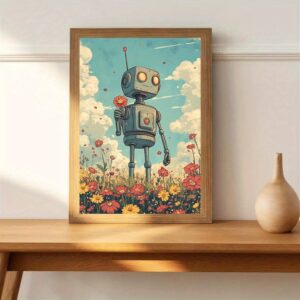 Affiche Robot Poétique – Illustration Vintage et Rêveuse pour Décoration Murale Originale