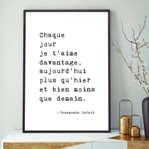 Affiche murale typographique minimaliste avec citation en noir sur blanc