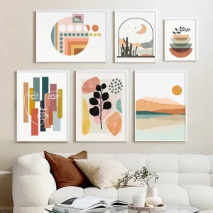 Affiche murale abstraite moderne aux formes graphiques et paysages