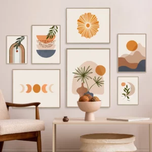 Affiche murale abstraite solaire aux formes organiques contemporaines