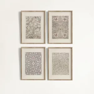 Affiche murale motifs floraux ornementaux aux tons beiges et rosé