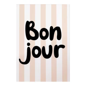 Affiche murale typographique Bonjour sur fond rayé au style graphique - TT336-4