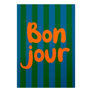 Affiche murale typographique Bonjour sur fond rayé au style graphique - TT336-1