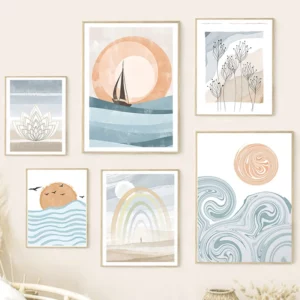 Affiche murale abstraite paysages marins aux tons doux contemporains