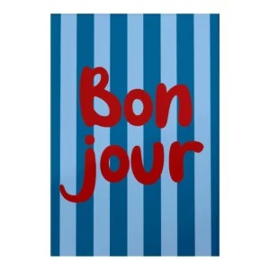 Affiche murale typographique Bonjour sur fond rayé au style graphique - TT336-3
