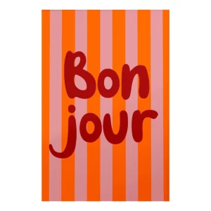 Affiche murale typographique Bonjour sur fond rayé au style graphique - TT336