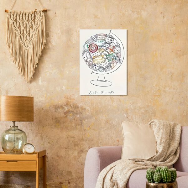 Affiche murale globe avec tampons de voyage style minimal 2 0d6708a2-5cd3-48e7-b9f2-0e75ff56fdd4