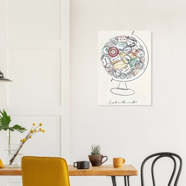 Affiche murale globe avec tampons de voyage style minimal 3 7408e53f-29e4-4cd4-83e3-ca7a2e1dd6c2