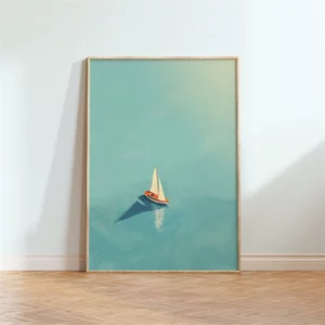 Affiche murale illustration nageurs et surfeurs vue aérienne mer - T0078-1