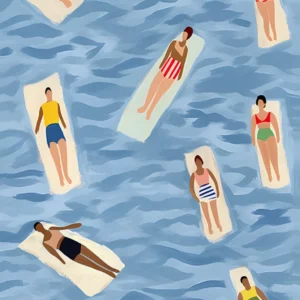 Affiche murale scènes de plage et nageurs vue aérienne style graphique - 2