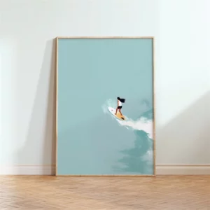 Affiche murale illustration nageurs et surfeurs vue aérienne mer - T0078-6