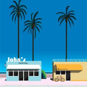 Affiche murale paysage urbain palmiers et voiture style graphique - Violet