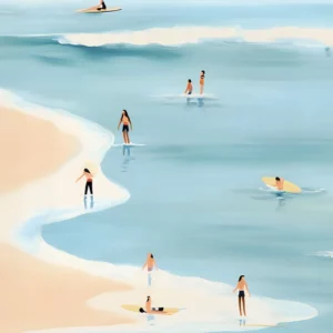 Affiche murale scènes de plage et nageurs vue aérienne style graphique - 6