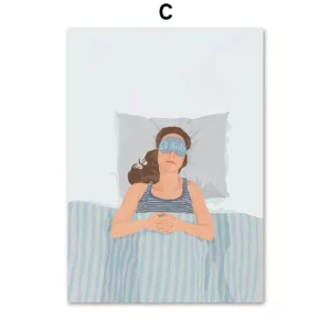 Affiche murale illustration femme de dos sur fond rayures graphiques - C