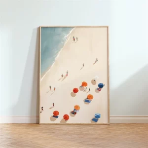 Affiche murale illustration nageurs et surfeurs vue aérienne mer - T0078-7