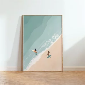 Affiche murale illustration nageurs et surfeurs vue aérienne mer - T0078-10