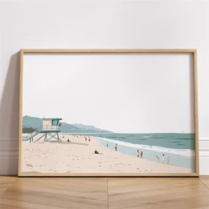 Affiche murale illustration nageurs et surfeurs vue aérienne mer - T0078-15