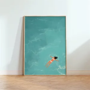 Affiche murale illustration nageurs et surfeurs vue aérienne mer - T0078-5