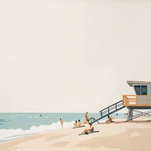 Affiche murale plage avec surfeurs et parasol style illustration minimaliste - 7