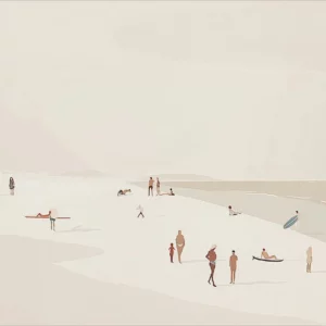 Affiche murale plage avec surfeurs et parasol style illustration minimaliste - 3