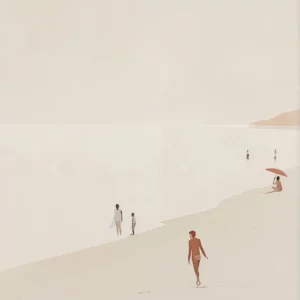 Affiche murale plage avec surfeurs et parasol style illustration minimaliste - 9