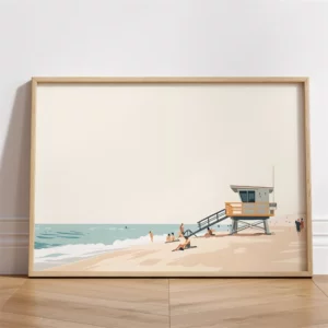 Affiche murale illustration nageurs et surfeurs vue aérienne mer - T0078-14