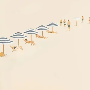 Affiche murale plage avec surfeurs et parasol style illustration minimaliste - 5