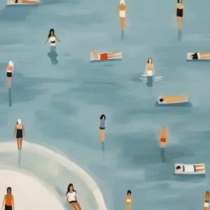 Affiche murale scènes de plage et nageurs vue aérienne style graphique - 8