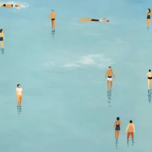 Affiche murale scènes de plage et nageurs vue aérienne style graphique - 1