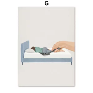 Affiche murale illustration femme de dos sur fond rayures graphiques - G