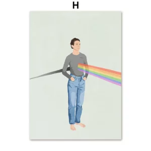 Affiche murale illustration femme de dos sur fond rayures graphiques - H