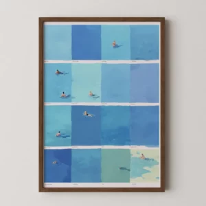 Affiche murale nageurs vus du dessus dans carrés couleur bleue - TR261243-4