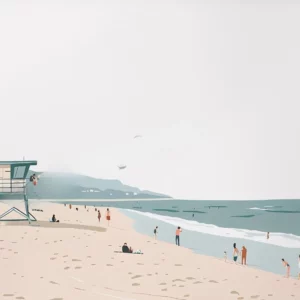 Affiche murale plage avec surfeurs et parasol style illustration minimaliste - 2