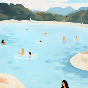 Affiche murale scènes de plage et nageurs vue aérienne style graphique - 4