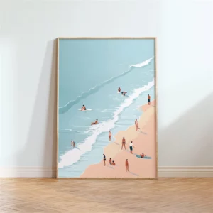 Affiche murale illustration nageurs et surfeurs vue aérienne mer - T0078-12