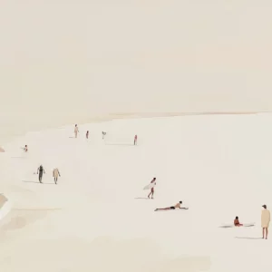 Affiche murale plage avec surfeurs et parasol style illustration minimaliste - 4