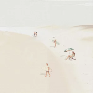 Affiche murale plage avec surfeurs et parasol style illustration minimaliste - 8