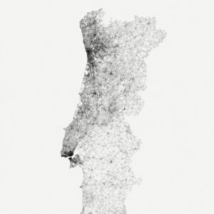 Affiche Carte du Portugal Minimaliste – Réseau Routier Noir et Blanc